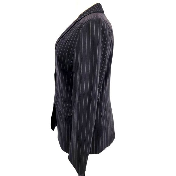 Norma Kamali Black Single Breasted Pinstripe Blazer Size 18 - Picture 3 of 5